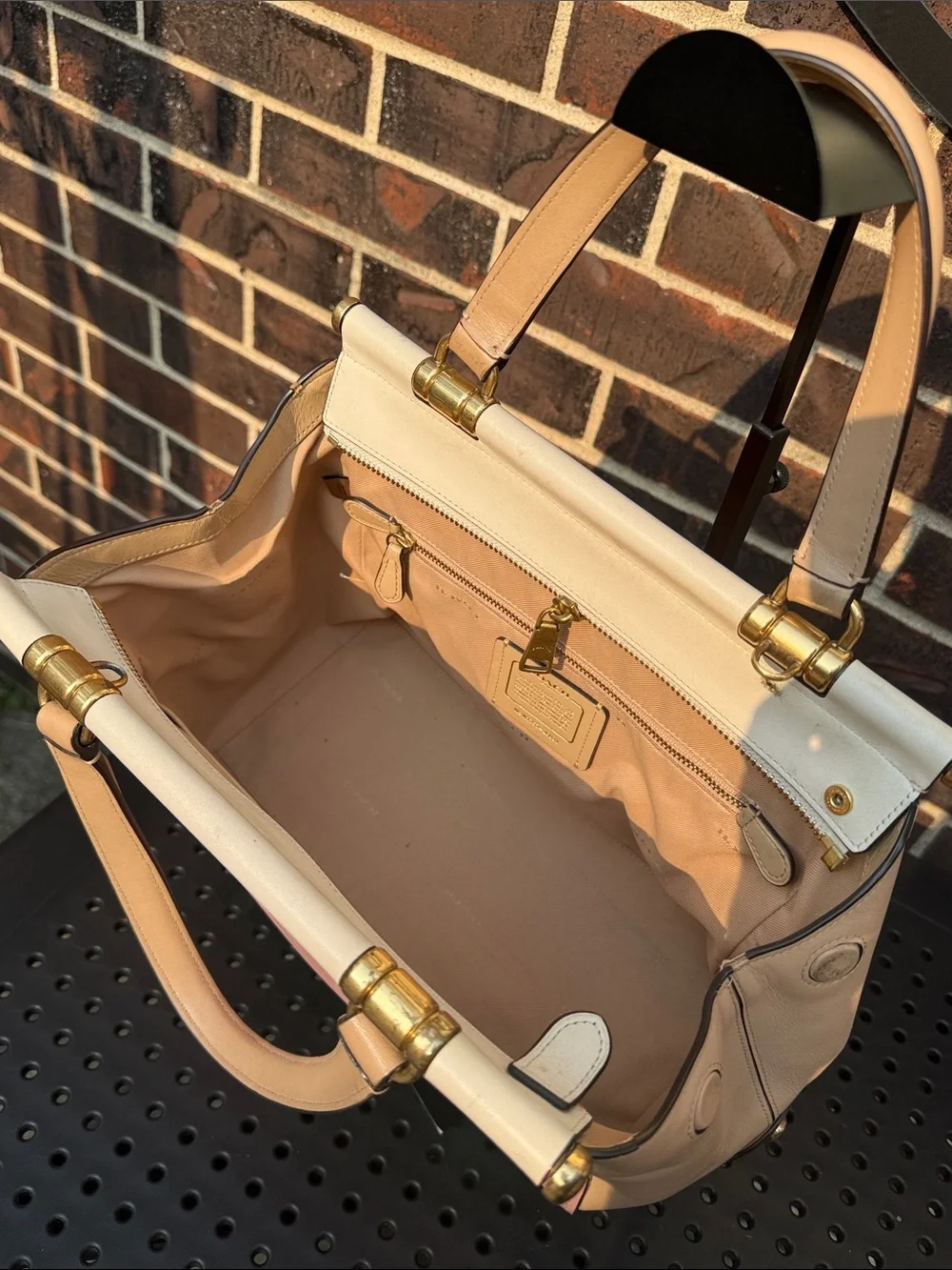 Coach Grace 26831 Colorblock Leather Satchel Beechwood Pink Ivory